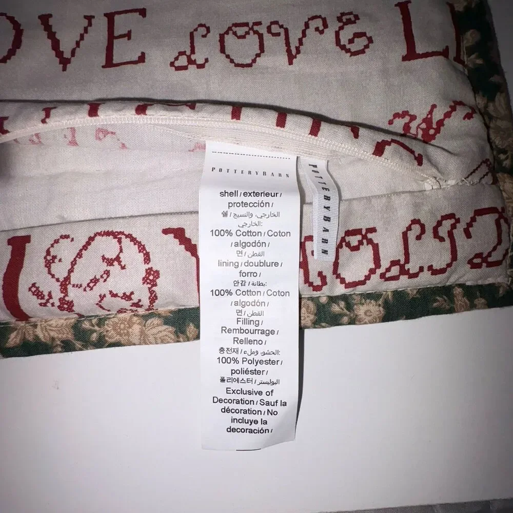Pottery Barn Winter Wreath Quilted Euro Pillow Sham Christmas Embroidered 26x26